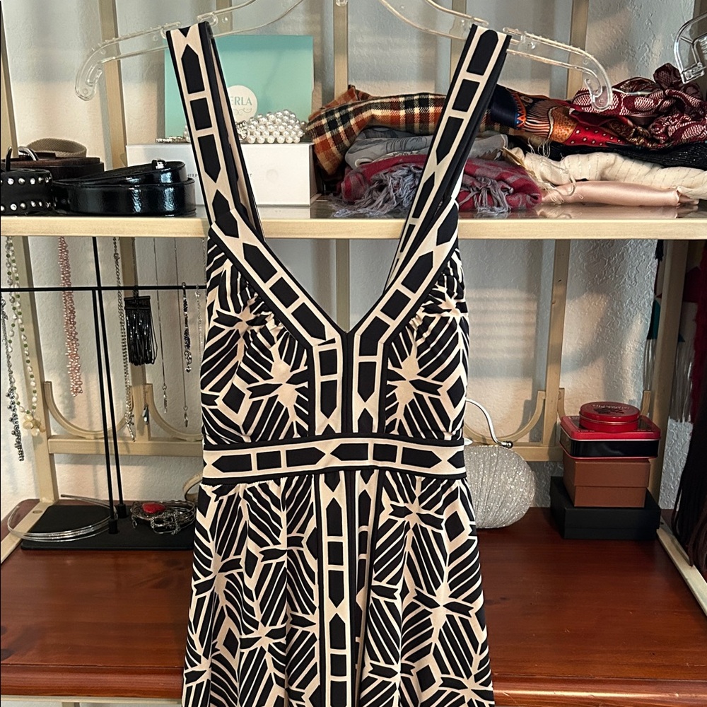 INC International Concepts Black and Cream Asymmetrical Dress